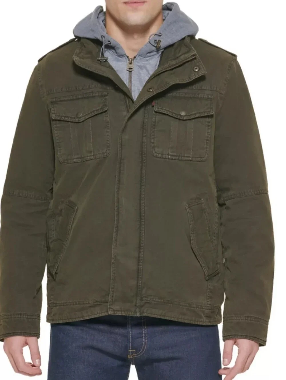NWT Men's Levi's Military Trucker Jacket with a Removable Hood and Bib Size L